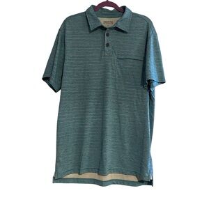 Duluth Trading Armachillo Polo Shirt Men’s Medium Blue Green Striped Pocket Polo